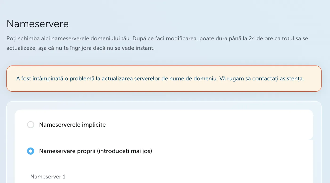 Registrar panel error message after saving nameservers, although the change succeeded